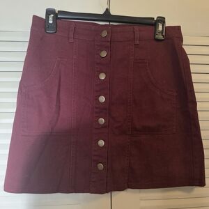 Altar'd State Burgundy Button-Front Skirt